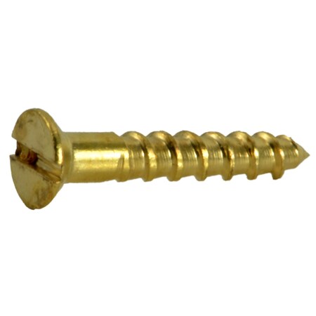 Midwest Fastener Wood Screw, #0, 3/8 in, Plain Brass Flat Head Slotted Drive, 40 PK 34622